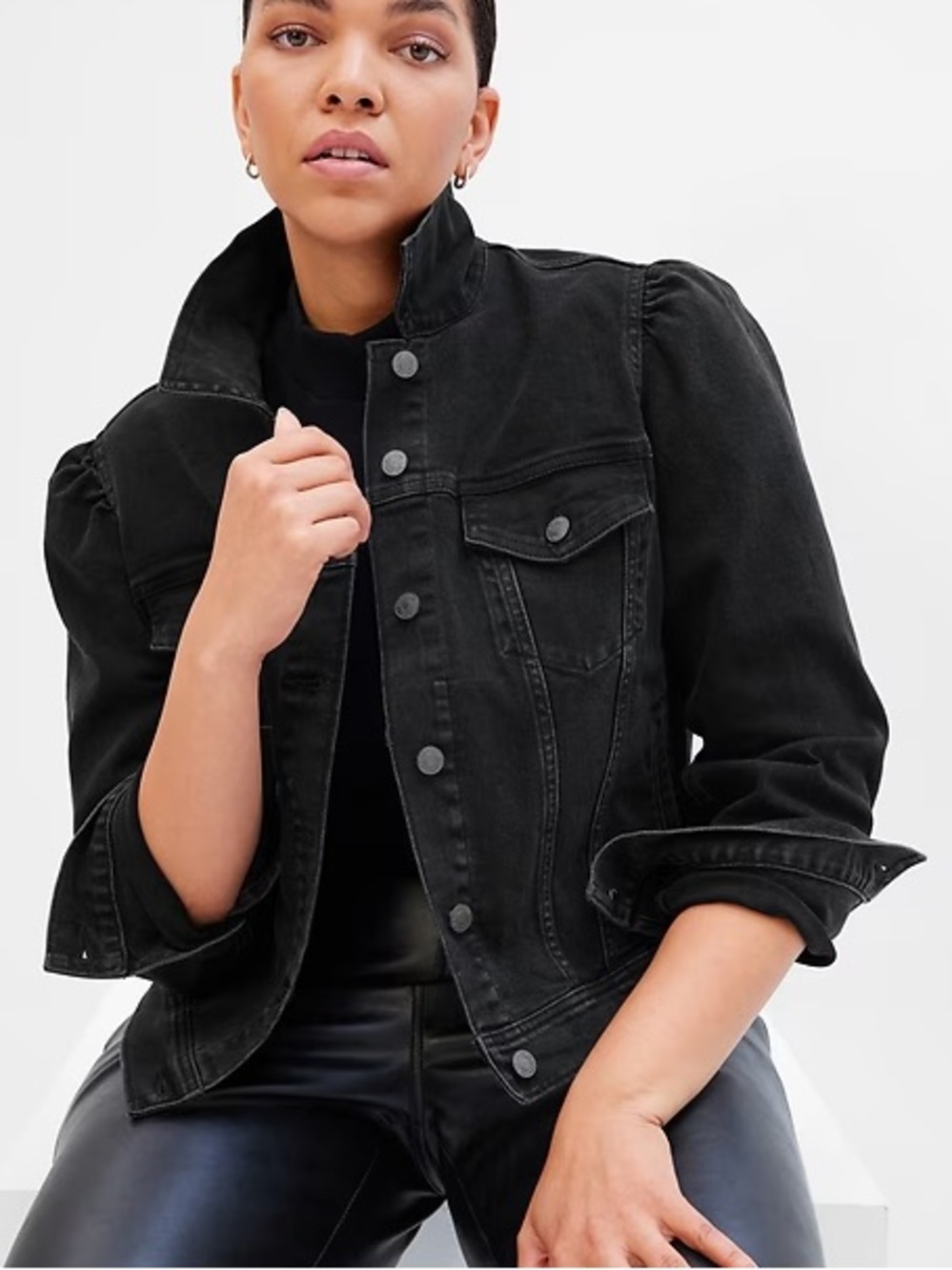 New Gap Puff Sleeve Icon Denim Jacket XXL in Black Wash